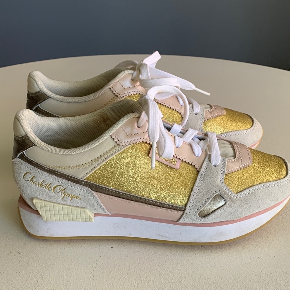 Puma x Charlotte Olympia Mile Rider in Gold Glitter Sneaker Size 7